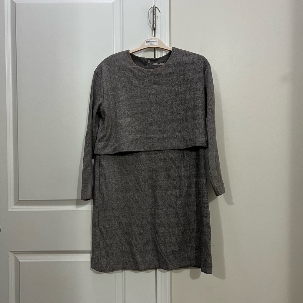 Cos Gray Double Layer Check Dress Size Medium - image 1